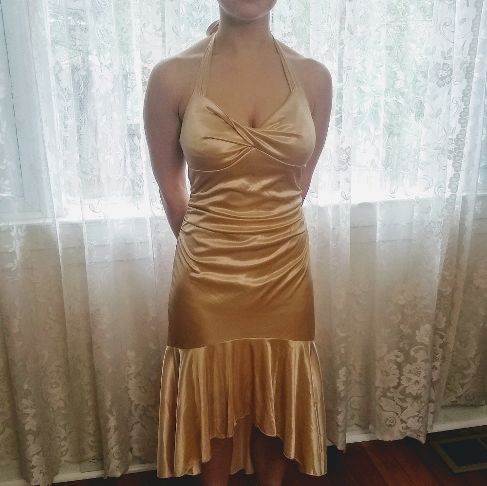 Gold high-low midi dress